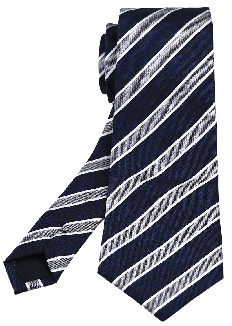 Ctskyte Men Navy Blue Grey White Jacquard Woven Silk Regular Tie Business Formal Necktie - Image 4